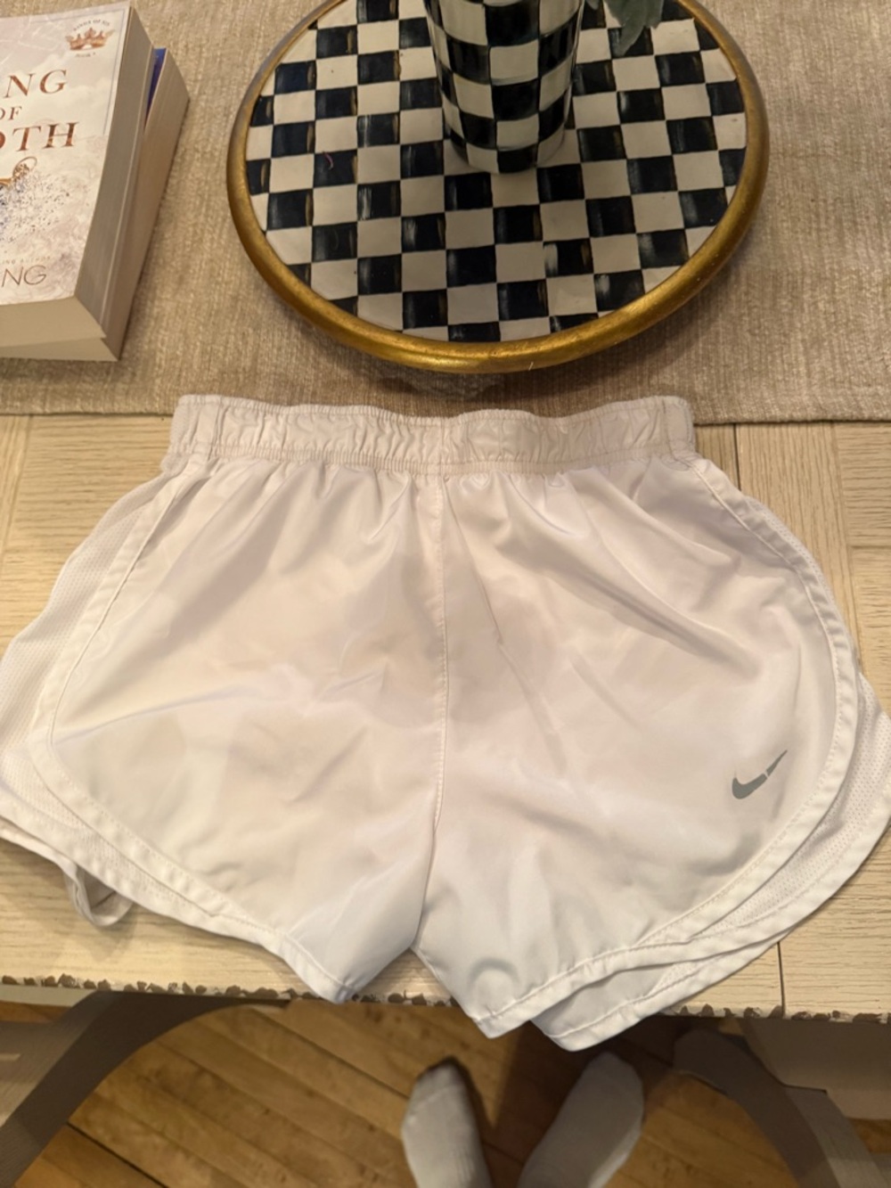 Nike White Women's Athletic Running Shorts with Small Swoosh